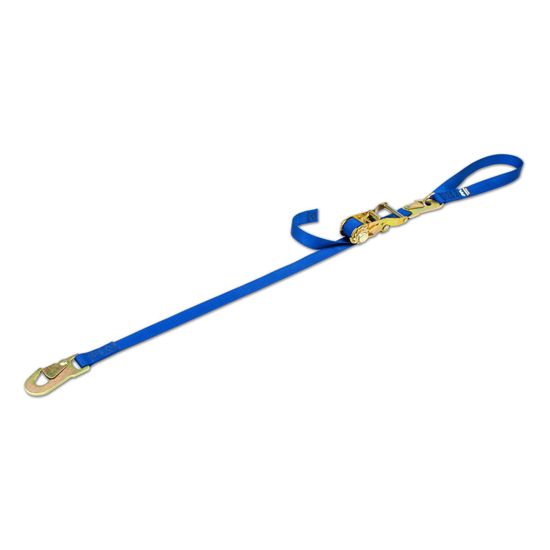 1IN-MOTO-RTCHT-PK-W-INTG-SL-FL-SP-HK 1 Motorcycle Ratchet Tie-Down Pack with Integrated Soft Loops Flat Snap Hooks