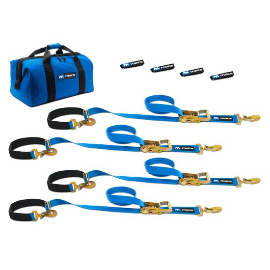 6FT-8FT-SPR-PK-KIT-W-AS-SEWN-FIXED-END 6  8 Super Pack 2 Tie-Down Strap Kit with Integrated Axle Straps Sewn Fixed Ends